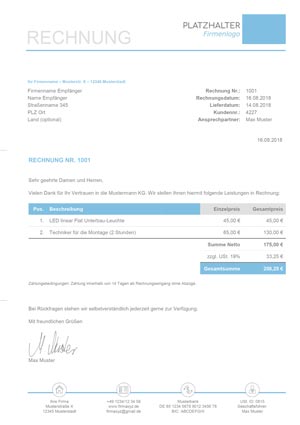 Proforma Rechnung Vorlage Kostenlos Zum Download