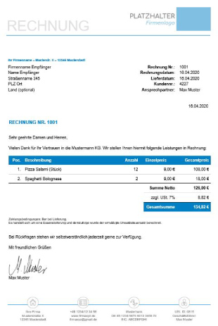 Rechnungsvorlage Gastronomie Kostenlose Vorlage Tipps