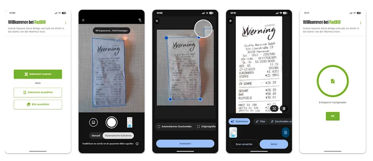 Screenshot der Scan-App der Buchhaltungssoftware FastBill