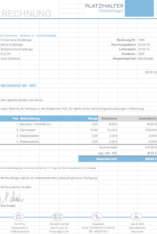 rechnungsvorlage excel kostenlos dowloaden