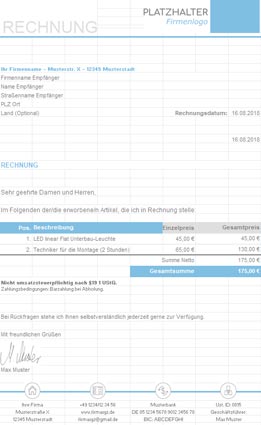 Rechnungsvorlage Kleinunternehmer Kostenlos Zum Download