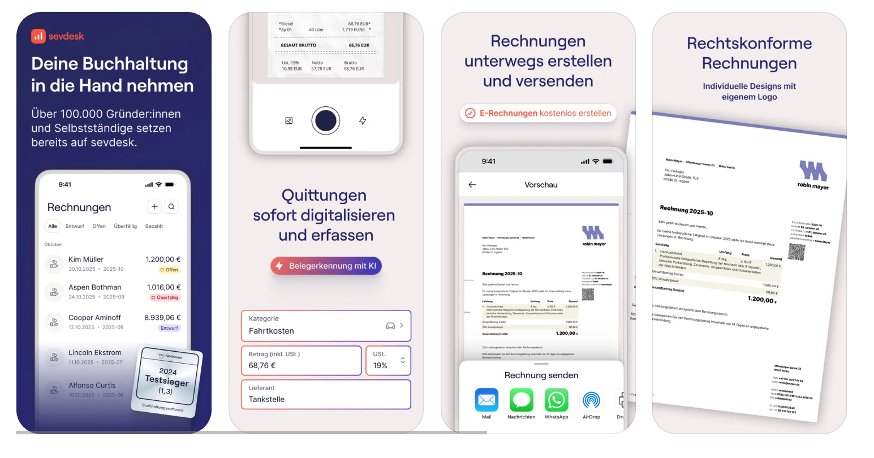 Screenshot aus der mobilen App von sevdesk